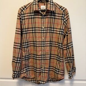 Burberry Tan and Black Check Button Down Shirt